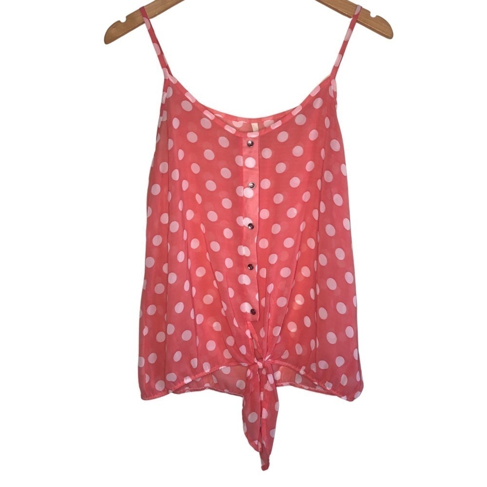 B Jewel Women’s Semi-Sheer Peach Polka Dotted Tank Size Medium